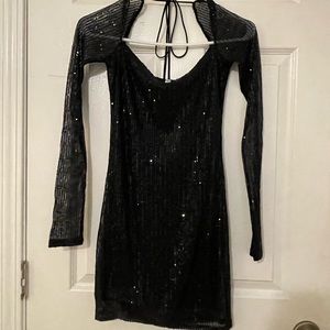 Black Sequin Long-sleeve Mini Dress